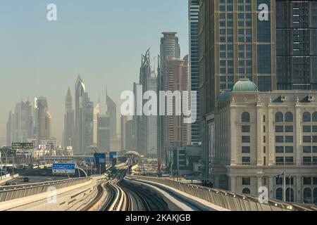 A view of Dubai Metro rail on the Red Line near Dubai's downtown. On Monday, 6 February, 2017, in Dubai, UAE. (Photo by Artur Widak/NurPhoto) *** Please Use Credit from Credit Field ***  Stock Photo