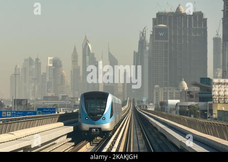 A view of Dubai Metro on the Red Line near Dubai's downtown. On Monday, 6 February, 2017, in Dubai, UAE. (Photo by Artur Widak/NurPhoto) *** Please Use Credit from Credit Field ***  Stock Photo