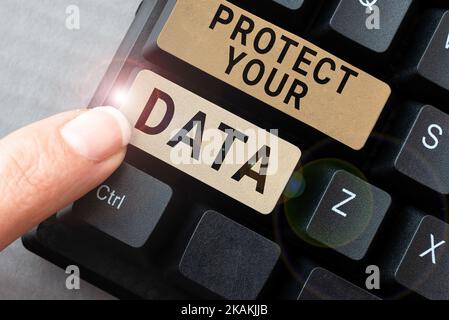 Conceptual caption Protect Your Data. Word for cyber security safe and shield digital information from loss or fraud Stock Photo