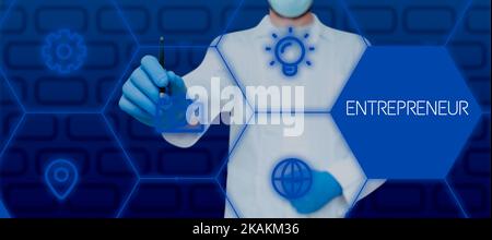 Sign displaying Entrepreneur. Business concept enterprise resource planning centralized database for business processes Doctor Pointing Pen On Digital Stock Photo