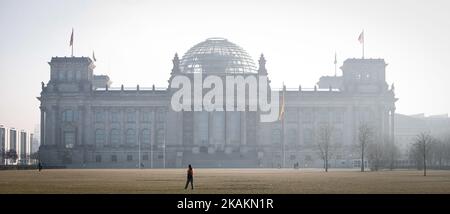 The front of the Reichstag, German parliament is seen on 13 February, 2017. In September the Germans will hold parliamentary elections. (Photo by Jaap Arriens/NurPhoto) *** Please Use Credit from Credit Field *** Stock Photo