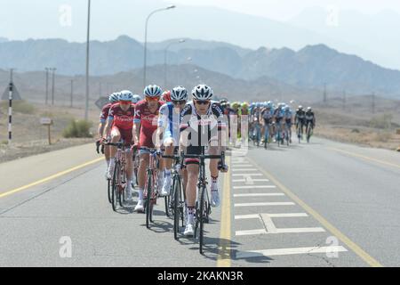 Peloton of riders during the opening stage, a 176.5km from Al Sawadi Beach to Naseem Park of the 2017 cycling Tour of Oman. On Tuesday, February 14, 2017, in Muscat, Oman. Photo by Artur Widak *** Please Use Credit from Credit Field ***  Stock Photo