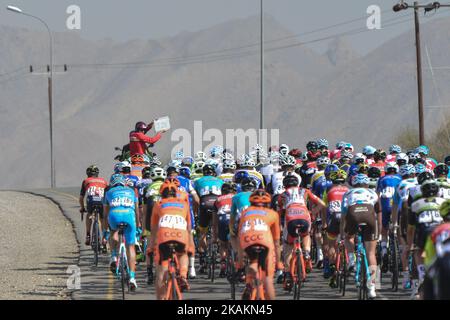 A peloton of riders during the opening stage, a 176.5km from Al Sawadi Beach to Naseem Park of the 2017 cycling Tour of Oman. On Tuesday, February 14, 2017, in Muscat, Oman. Photo by Artur Widak *** Please Use Credit from Credit Field ***  Stock Photo