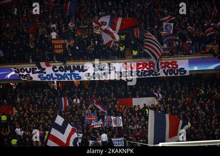 Atmosphere during the UEFA Champions League round of 16 first leg football match between Paris Saint-Germain and FC Barcelona on February 14, 2017 at the Parc des Princes stadium in Paris. (Photo by Mehdi Taamallah/Nurphoto) (Photo by Mehdi Taamallah/NurPhoto) *** Please Use Credit from Credit Field *** Stock Photo