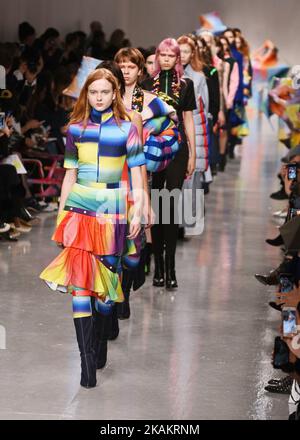 Models walk the runway at the FYODOR GOLAN show during the London Fashion Week February 2017 collections on February 17, 2017 in London, England. (Photo by Karyn Louise/NurPhoto) *** Please Use Credit from Credit Field *** Stock Photo
