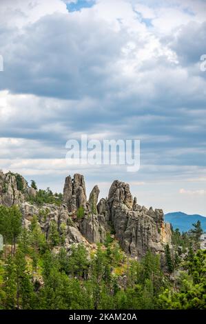 HDR view of Needles Highway .Cathedral Spires in the Black Hills of South Dakota Stock Photo