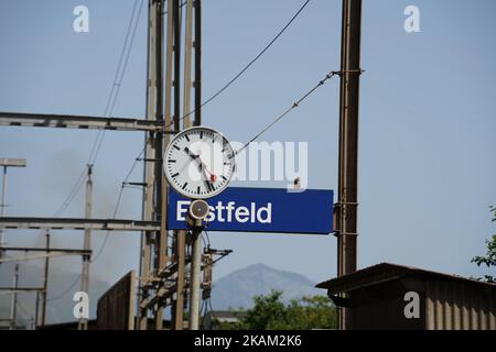 A selective focus shot of the Erstfeld train station Stock Photo