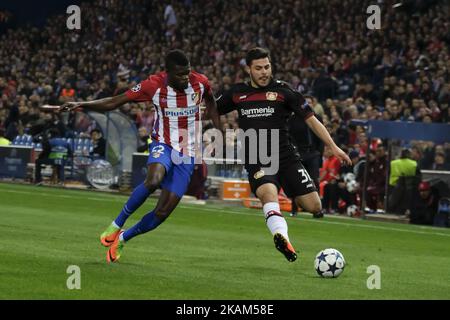 Kevin Volland of Bayer Leverkusen in action during the UEFA Champions League Round of 16 second leg match between Club Atletico de Madrid and Bayer Leverkusen at Vicente Calderon Stadium on March 15, 2017 in Madrid, Spain Photo: Oscar Gonzalez/NurPhoto (Photo by Oscar Gonzalez/NurPhoto) *** Please Use Credit from Credit Field *** Stock Photo