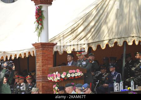 Chief of Nepalese Army, Rajendra Chhetri giving speech during Exercise 'Shanti Prayas-III' hosted by Nepal Army and United States Pacific Command at the Nepal Army’s Birendra Peace Operations Training Centre (BPOTC), Panchkhal, Kavre, Nepal on Monday, March 20, 2017. (Photo by Narayan Maharjan/NurPhoto) *** Please Use Credit from Credit Field *** Stock Photo