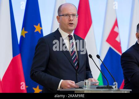 Czech Republic Prime Minister Bohuslav Sobotka during the Visegrad Group meeting in Warsaw, Poland on 28 March 2017 (Photo by Mateusz Wlodarczyk/NurPhoto) *** Please Use Credit from Credit Field ***