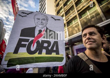 Workers take part in a protest against Labor and Social Security reform projects in Sao Paulo, Brazil, March 31, 2017. (Photo by Cris Faga/NurPhoto) *** Please Use Credit from Credit Field *** Stock Photo