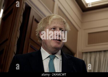 British Foreign Secretary Boris Johnson, at the Greek Foreign Ministry in Athens, on April 6, 2017 (Photo by Panayotis Tzamaros/NurPhoto) *** Please Use Credit from Credit Field *** Stock Photo