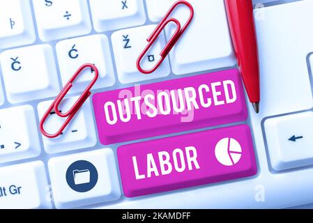 Writing displaying text Outsourced Labor. Internet Concept storage or communication of information in electronic form Stock Photo