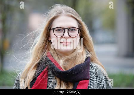 Agata Polcyn, journalist for the countrys second largest newspaper Gazeta Wyborcza and initiator of a rally against domestic abuse by a local politician is seen in Bydgoszcz, Poland on 21 April, 2017. (Photo by Jaap Arriens/NurPhoto) *** Please Use Credit from Credit Field *** Stock Photo