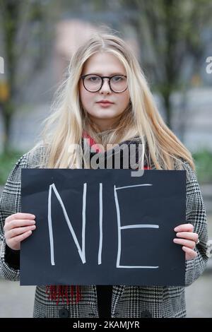 Agata Polcyn, journalist for the countrys second largest newspaper Gazeta Wyborcza and initiator of a rally against domestic abuse by a local politician is seen in Bydgoszcz, Poland on 21 April, 2017. (Photo by Jaap Arriens/NurPhoto) *** Please Use Credit from Credit Field *** Stock Photo