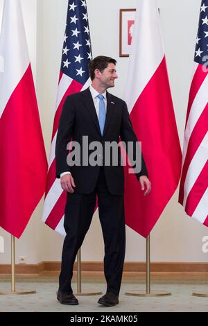 Speaker of the United States House of Representatives Paul Ryan during a meeting with Polish President Andrzej Duda in the Presidential Palace in Warsaw, Poland on 21 April 2017 (Photo by Mateusz Wlodarczyk/NurPhoto) *** Please Use Credit from Credit Field *** Stock Photo