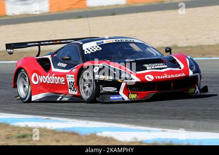 Ferrari 488 GT3 of Spirit of Race driven by Mikkel Mac and Miguel Ramos during free practice of International GT Open, at the Circuit de Estoril, Portugal, on April 28, 2017.(Photo by Bruno Barros / DPI / NurPhoto) *** Please Use Credit from Credit Field *** Stock Photo