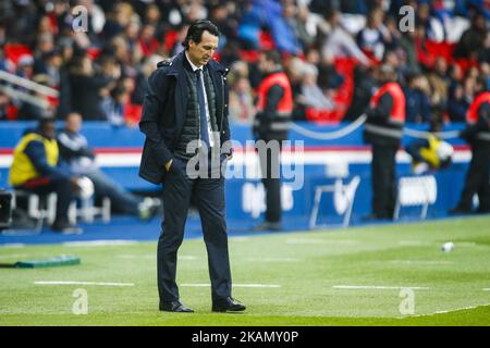 Paris Saint-Germain's Spanish head-coach Unai Emery during the French L1 football match between Paris Saint-Germain and Bastia at the Parc des Princes stadium in Paris, on May 6, 2017. (Photo by Geoffroy Van der Hasselt/NurPhoto) *** Please Use Credit from Credit Field *** Stock Photo