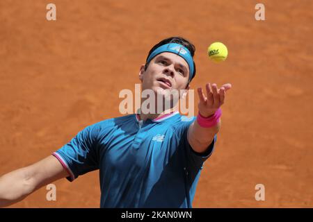 Milos Raonic of Canada against Gilles Muller of Luxembourg during day fiveof the Mutua Madrid Open tennis at La Caja Magica on May 10, 2017 in Madrid, Spain. (Photo by Oscar Gonzalez/NurPhoto) *** Please Use Credit from Credit Field *** Stock Photo