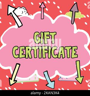 Handwriting text Gift Certificate. Word Written on firm sells the same products to the global market Important Messages Written In Shape Of Cloud With Stock Photo