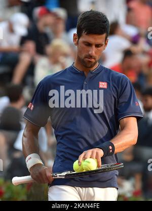 Novak Djokovic in action during his match against Aljaz Bedene - Internazionali BNL d'Italia 2017 on May 16, 2017 in Rome, Italy. (Photo by Silvia Lore/NurPhoto) *** Please Use Credit from Credit Field *** Stock Photo