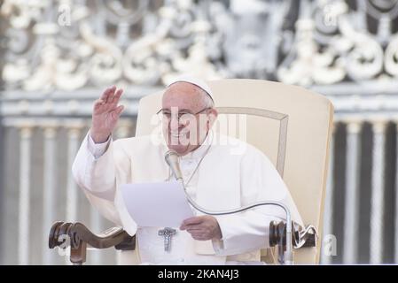 Pope Francis delivers his message during his weekly general audience, in St. Peter's Square, at the Vatican, Wednesday, May 17, 2017. (Photo by Massimo Valicchia/NurPhoto) *** Please Use Credit from Credit Field *** Stock Photo