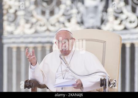 Pope Francis delivers his message during his weekly general audience, in St. Peter's Square, at the Vatican, Wednesday, May 17, 2017. (Photo by Massimo Valicchia/NurPhoto) *** Please Use Credit from Credit Field *** Stock Photo