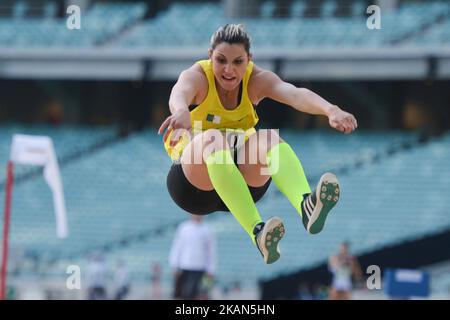 Tahani Roumaiss Belabiod of Algeria wins Women's Long Jump final, during an athletic event at Baku 2017 - 4th Islamic Solidarity Games at Baku Olympic Stadium. On Thursday, May 18, 2017 in Baku, Azerbaijan. *** Please Use Credit from Credit Field ***  Stock Photo