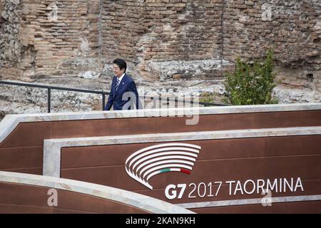 japanese prime minister Shinzo Abe arrives at the Ancient Theatre of Taormina ahead the G7 Summit on May 26, 2017. (Photo by Christian Minelli/NurPhoto) *** Please Use Credit from Credit Field *** Stock Photo