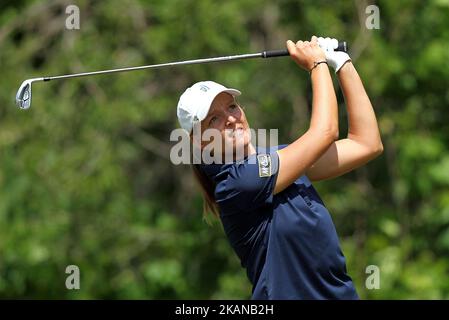 Perrine Delacour of France tees off on the 7th tee during the third round of the LPGA Volvik Championship at Travis Pointe Country Club, Ann Arbor, MI, USA Saturday, May 27, 2017. (Photo by Jorge Lemus/NurPhoto) *** Please Use Credit from Credit Field *** Stock Photo