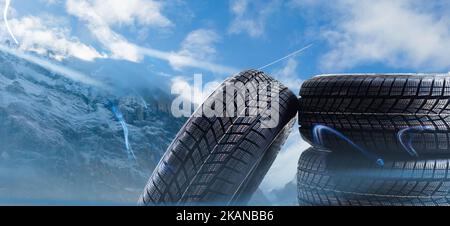Car winter tire on colored Stock Photo