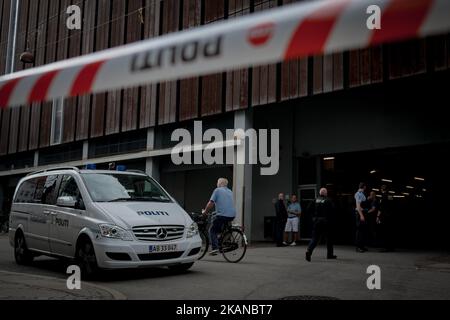 Copenhagen Police officers have evacuated Magasin du Nord, a popular shopping centre and tourist attraction in central Copenhagen due to a bomb threat on 28 May 2017. Police dog patrols and the bomb squad are present at the scene. The city has been on high alert since the terror attack on February 15, 2015 which killed a jewish security guard and a film director. *** Please Use Credit from Credit Field *** Stock Photo