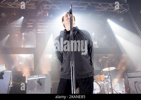 British iconic frontman Liam Gallagher performs at Electric Brixton, his first solo tour, london on June 1st, 2017. Former Oasis and Beady Eye singer, performs live songs from his first solo release 'As You Were' with his band which includes former Babishambles, Drew McConnell (bass) and former Kasabian and Beady Eye, Jay Mehler (guitar). (Photo by Alberto Pezzali/NurPhoto) *** Please Use Credit from Credit Field *** Stock Photo