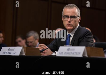 Acting FBI Director Andrew McCabe, testified in front of the Senate Intelligence Committee, ahead of former FBI Director James Comey’s testimony tomorrow, in the Senate Hart building on Capitol Hill, on Wednesday, June 7, 2017. (Photo by Cheriss May/NurPhoto) *** Please Use Credit from Credit Field *** Stock Photo