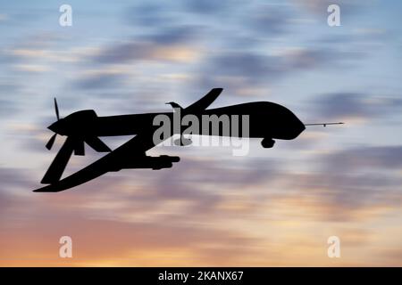 Ukraine. 3rd Nov, 2022. The silhouette of the General Atomics MQ-1 Predator at sunset. Combat drone. Illustrative photo (Credit Image: © Aleksandr Gusev/Pacific Press via ZUMA Press Wire) Stock Photo