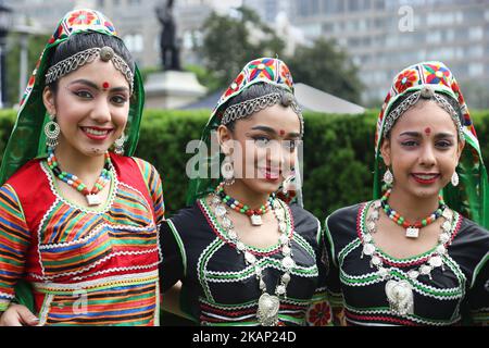 Members of the Sanskriti India Dance Group take part in a multi-cultural Canada Day parade at Queens Park in downtown Toronto, Ontario, Canada, on July 01, 2017. Canadians across the country celebrated the 150th birthday of Canada (the 150th anniversary of Confederation). (Photo by Creative Touch Imaging Ltd./NurPhoto) *** Please Use Credit from Credit Field *** Stock Photo