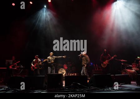 English rock band Black Grape perform on stage at O2 Academy Brixton, London on July 1, 2017. The lineup is made of past Happy Monday Member, Shaun Ryder and Paul 'Kermit' Leveridge. (Photo by Alberto Pezzali/NurPhoto) *** Please Use Credit from Credit Field *** Stock Photo