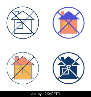 Homeless icon set in flat and line style. No home symbol. Vector illustration. Stock Vector