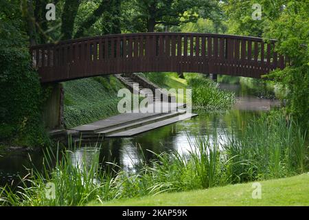 A view of a bridge and park surrounding Chopin's birthplace museum devoted to the composer, located in a small village of Zelazowa Wola, 46km west of Warsaw. On Friday, July 7, 2017, in Warsaw, Poland. (Photo by Artur Widak/NurPhoto) *** Please Use Credit from Credit Field ***  Stock Photo