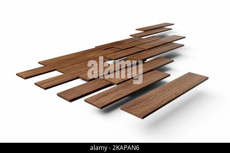 wood flooring installation fixing parquets on floor. 3d Illustration about construction Stock Photo