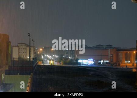 Cairo, Egypt, October 25 2022: foggy unclear scene of the streets due to heavy rains flooding with stormy wind, thunder and lightning in Cairo, Egypt, Stock Photo