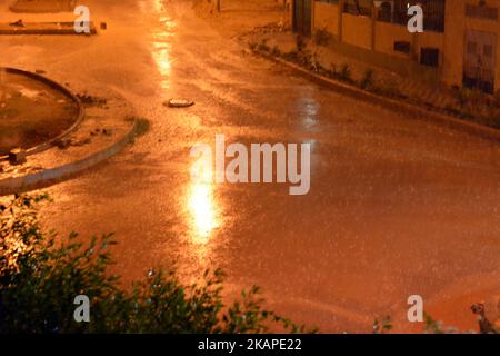 Cairo, Egypt, October 25 2022: foggy unclear scene of the streets due to heavy rains flooding with stormy wind, thunder and lightning in Cairo, Egypt, Stock Photo