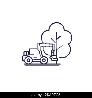 deforestation line icon with forest harvester Stock Vector