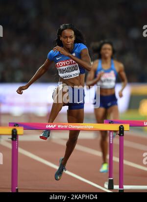 Dalilah Muhammad (USA) competes and wins the Silver medal on Women's 400 m Hurdles final during the Athletics World Championships 2017, at Olympic Stadium, in London, United Kingdom, Day 7, on August 10th, 2017 (Photo by Ulrik Pedersen/NurPhoto) *** Please Use Credit from Credit Field *** Stock Photo