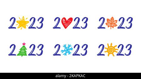 2023 numbers season collection. 20 23 digits with creative brush design for New Year, Christmas, Valentine day, Hello winter, summer or autumn fashion Stock Vector