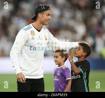 Turin, Italy. 19th May, 2019. Cristiano Ronaldo and his son Cristiano  Ronaldo Jr. during the Serie A, football match. Juventus vs Atalanta. Final  score was 1-1 at Allianz Stadium, in Turin, Italy