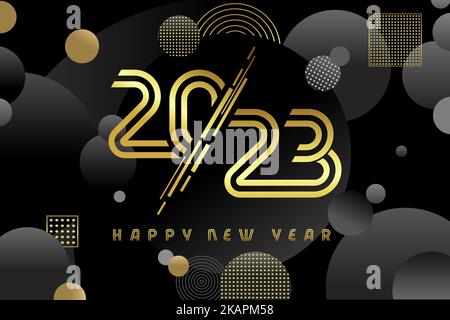 Happy New Year 2023, golden line numbers. 20 23 creative Christmas design for greeting card, discount poster or sale banner. Vector illustration Stock Vector