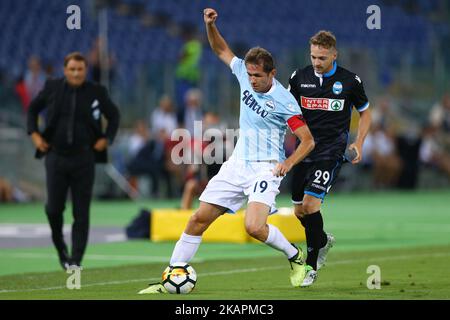 Senad Lulic of Lazio and Manuel Lazzari of Spal at Olimpico Stadium in Rome, Italy on August 20, 2017. (Photo by Matteo Ciambelli/NurPhoto)  Stock Photo