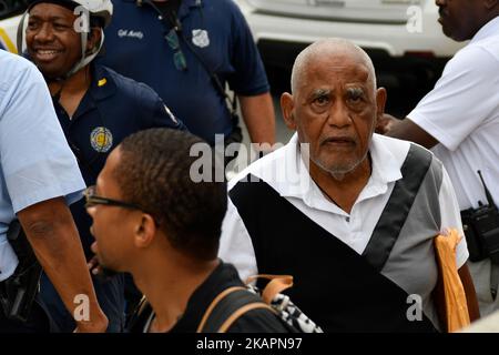 Former Mayoral Candidate Milton Street is seen near the statue of Frank Rizzo during a protestors demanding the removal of the controversial statue of former mayor and police chief Rizzo, at a rally near City Hall, in Philadelphia, PA, on August 21, 2017. (Photo by Bastiaan Slabbers/NurPhoto) Stock Photo