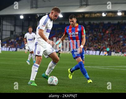 Ipswich Town's Luke Woolfenden during Carabao Cup 2nd Round match between Crystal Palace and Ipswich Town at Selhurst Park Stadium in London, England on August 22, 2017. (Photo by Kieran Galvin/NurPhoto)  Stock Photo